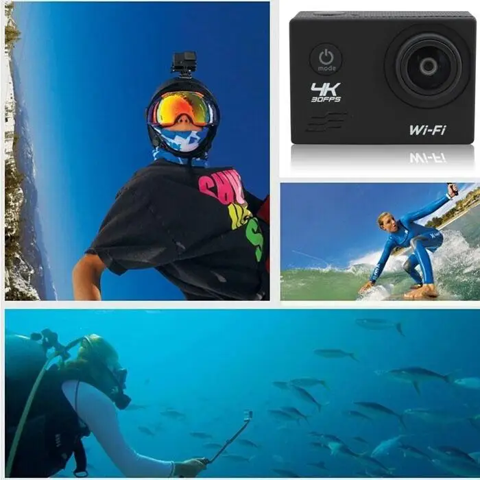 Экшн-камера 4K WiFi Подводная Водонепроницаемая TF 4G-32G Micro USB2.0 Спортивная видео 5 V/1A 900MAH MP4 Повседневная Камера
