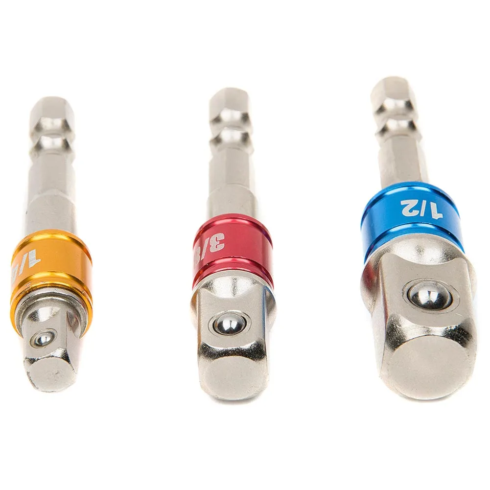 3pcs Socket Bit Adapter Set Hex Shank Extension To 1/4 3/8 1/2 Inch Impact Drill Driver HUG-Deals