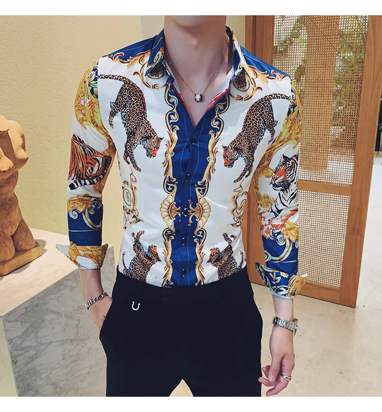 Повседневная мужская одежда Camisa Social Masculina Camisa Homem гавайская рубашка Осенняя уличная рубашка с принтом животных Мужская рубашка с длинными рукавами