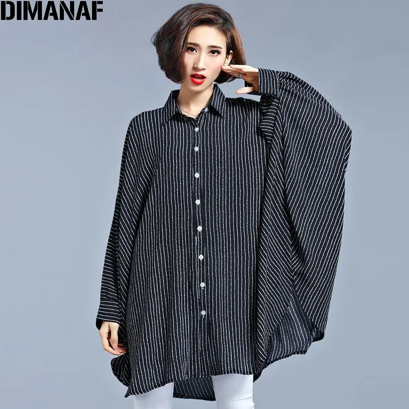 Beste Plus Size Chiffon Blouse Vrouwen Jurken Big Size Lente Gestreepte Print Casual Kleding Batwing Mouw Elegante Losse Mode Jurk