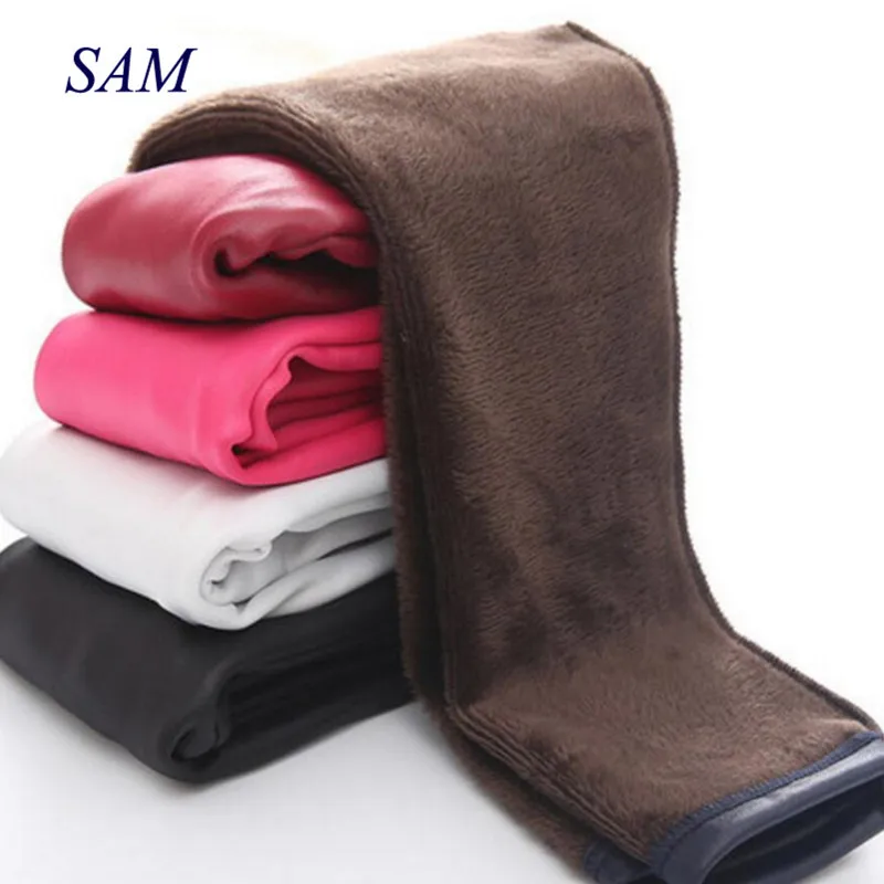 

BIG SALE girl pu leather winter legging flower warm legging autumn winter thick trousers pants 3-10 years