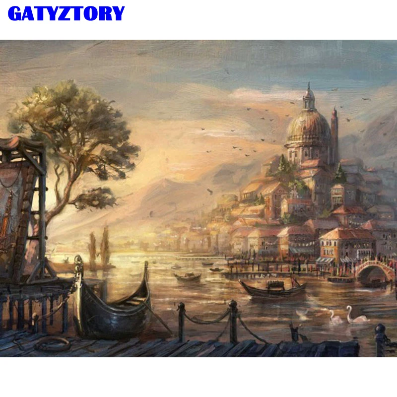 

Frameless Picture Dock Landscape DIY Painting By Numbers Unique Gift Modern Wall Art Picture For Living Room Artwork 40x50cm