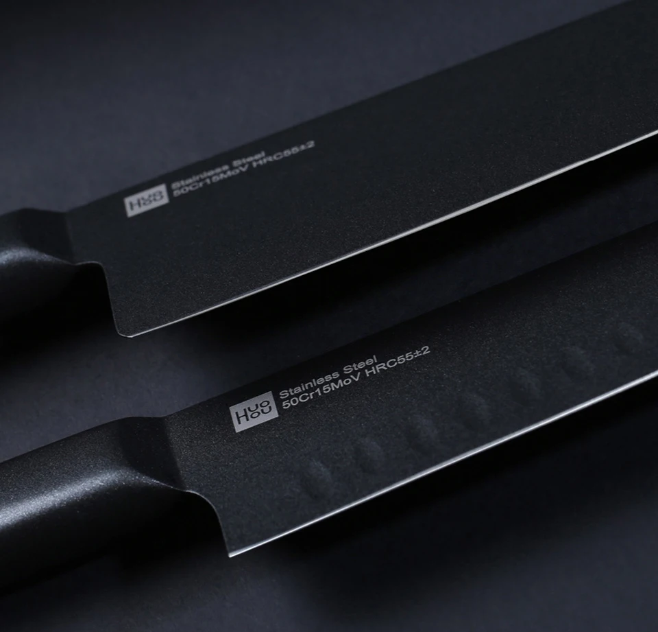 Original Xiaomi Mijia Huohou Cool Black Kitchen Non-Stick Knife Stainless Steel Knife Set 307mm Slicing Knife +298mm Chef Knife  (10)