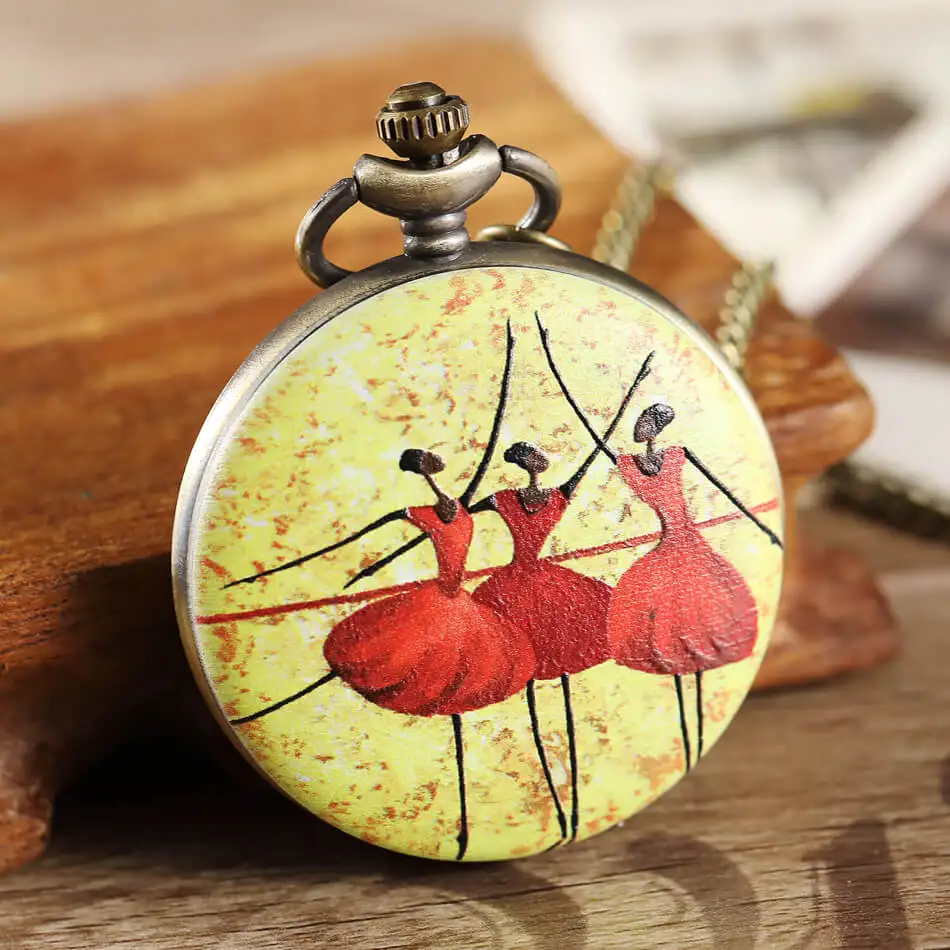 

Painted Ballet Dancer Pocket Watch Chains Vintage Quartz Personalised Pocket Watches Men Women Clock Gifts Reloj De Bolsillo