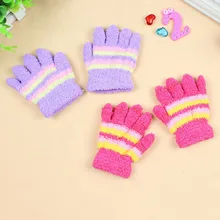 Модная одежда для детей, Детская мода перчатки для девочек и мальчиков мягкие теплые детские зимние перчатки малыша в разноцветную полоску полный палец детские варежки, перчатки