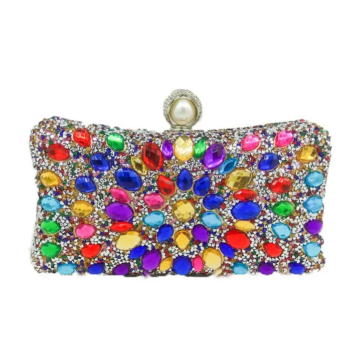 Boutique De FGG разноцветный кристалл для женщин жемчуг бисером Черный Вечерние металлическая Сумка-клатч Свадебная вечеринка Пром Свадебная сумочка кошелек - Цвет: Gold Crystal Bag