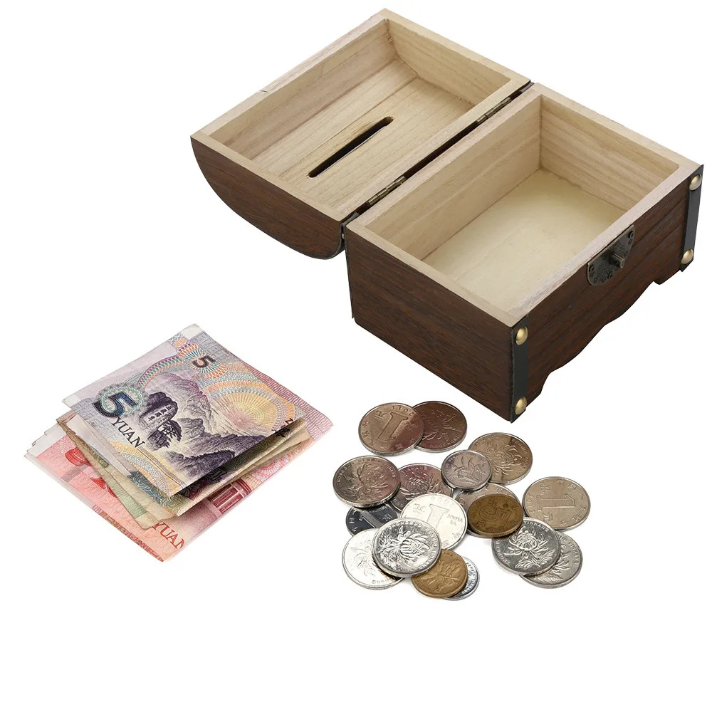Винтажная Копилка деревянная ручная работа Запираемая детская Монета коробка бумажные деньги и монеты безопасные копилки# RN