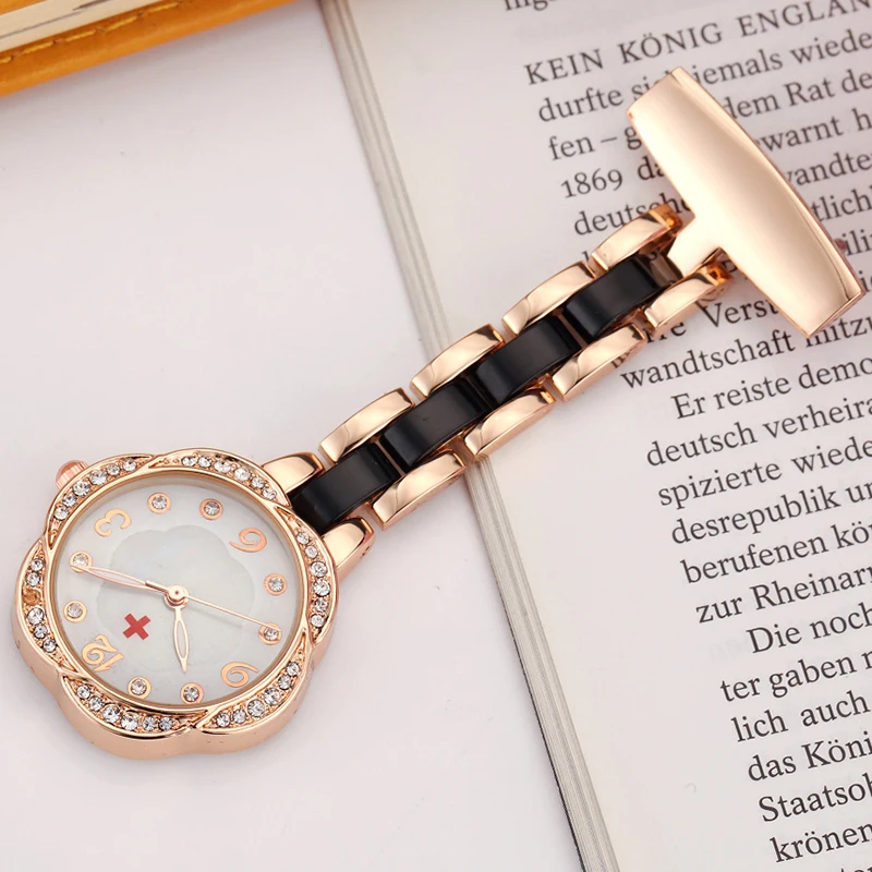 Парамедик Брошь Pin часы медсестра Fob часы для доктор подарок Для женщин Clip-on Сталь карманные часы кулон кристалл цветочные часы
