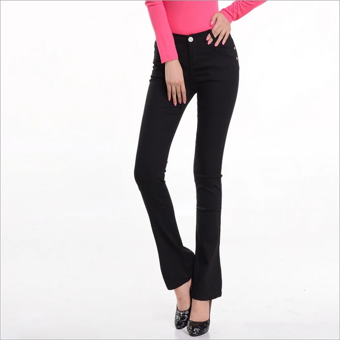 Весна Осень новые женские повседневные модные джинсы ярких цветов/Женские однотонные свободные маленькие расклешенные джинсы - Цвет: Черный