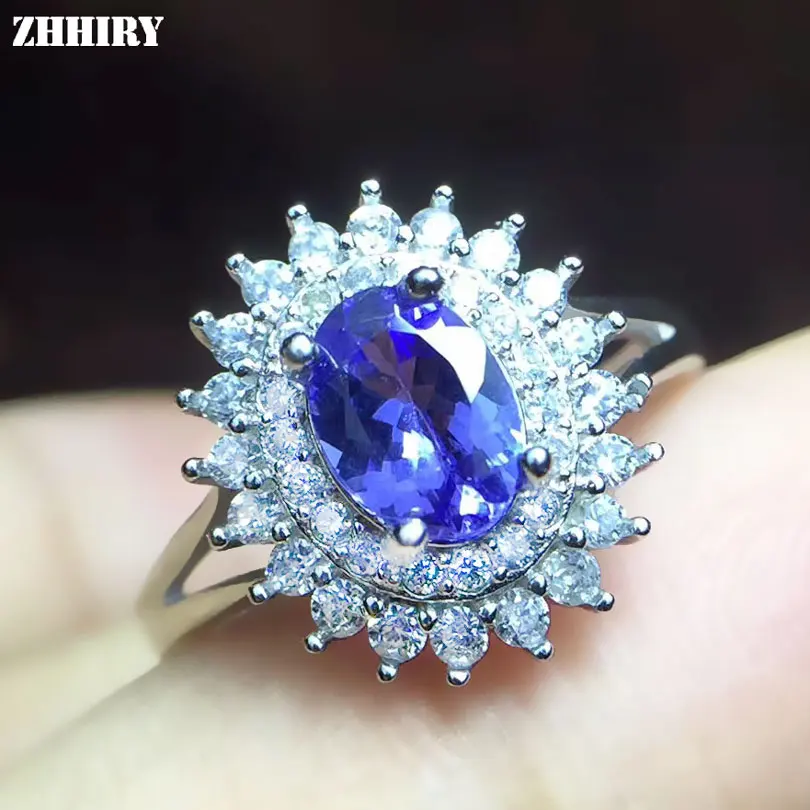 ZHHIRY натуральный голубой танзанит 925 Серебряное кольцо с драгоценным камнем для женщин цветок кольца настоящее драгоценное ювелирные изделия