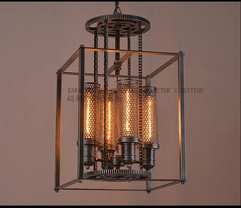 4 Heads Idustrial Retro Iron Pendant Lamp Art Loft Style Square Shade Parlor Light Dining Light Free Shipping Wholesale Lights & Lighting