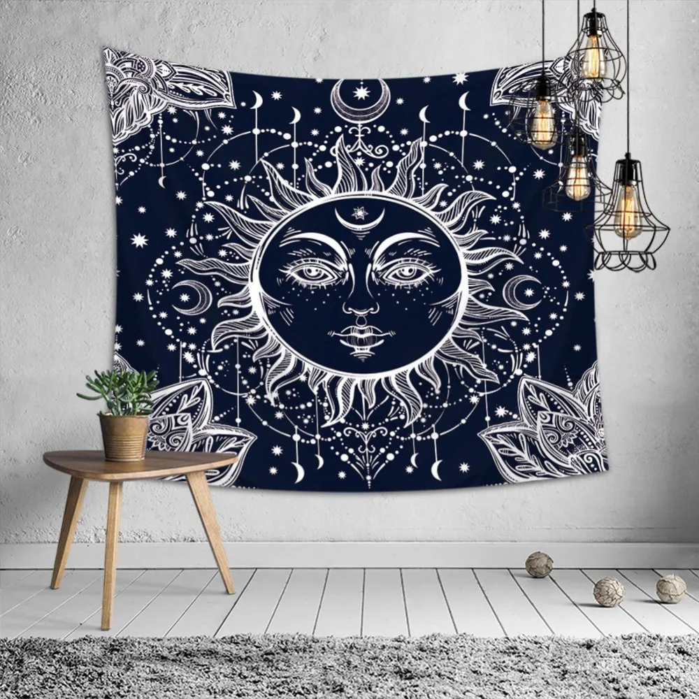 myl Cilected Indian Sun And Moon Pattern Hippie Tapestry Black And