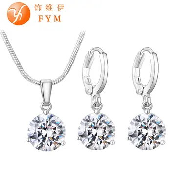 21 Colors Jewelry Sets for Women Round Cubic Zircon Hypoallergenic Copper Necklace/Earrings Jewelry Sets Wholesale!