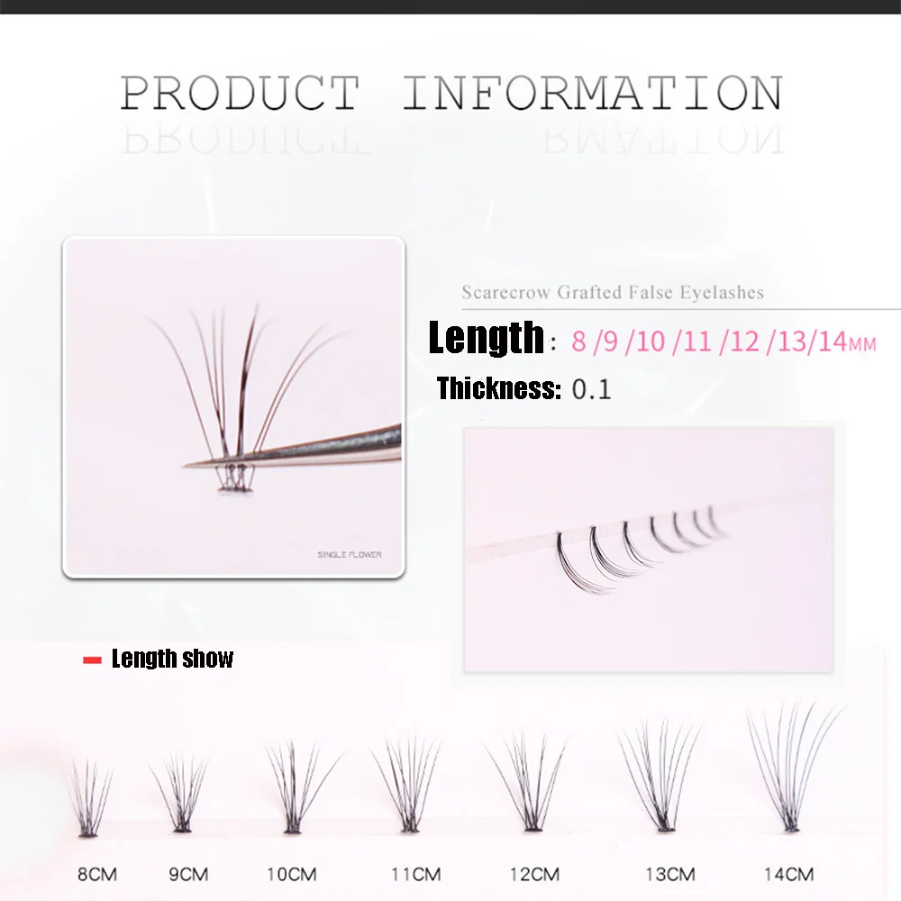 10D 0.10 Thickness C Curl Black Mink Individual Eyelashes Cluster False Eye Lashes Grafting Fake Extensions Tools