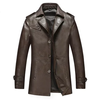 

Winter Men's Leather Jacket 2016 Casual Business Thick Faux Leather Jacket Mid Long Cotton Lining Jaqueta Couro Plus Size HJ508