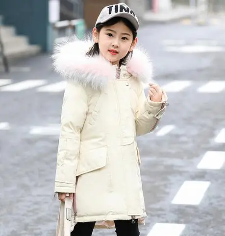 

Cold Winter Girls Warm Clothes Teenage Girl Coat 2019 Kids Thicken Down Jacket Fur Hooded Xmas long Outerwear