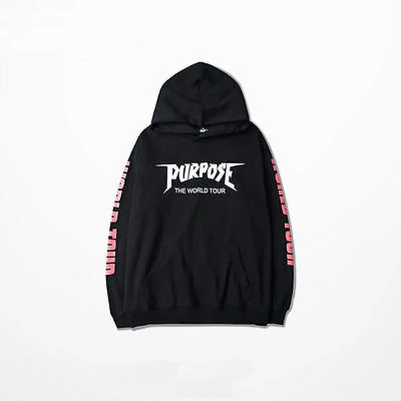 Harajuku Fashion Brand Justin Bieber Letter Purpose The World Tour Hoodies Men Hooded Sweatshirt Black Streetwear