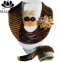 Модные коричневые в Африканском нигерийском стиле на свадьбу бусы комплект ювелирных изделий Кристалл ожерелье браслет свадебные комплекты ювелирных изделий GG-459