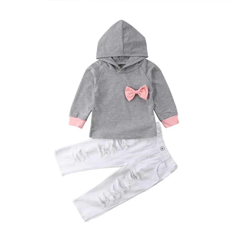 Brand New 2 pieces Set Fashion Toddler Kid Baby Girl Hooded Sweatshirt Top Denim Pants Leggings