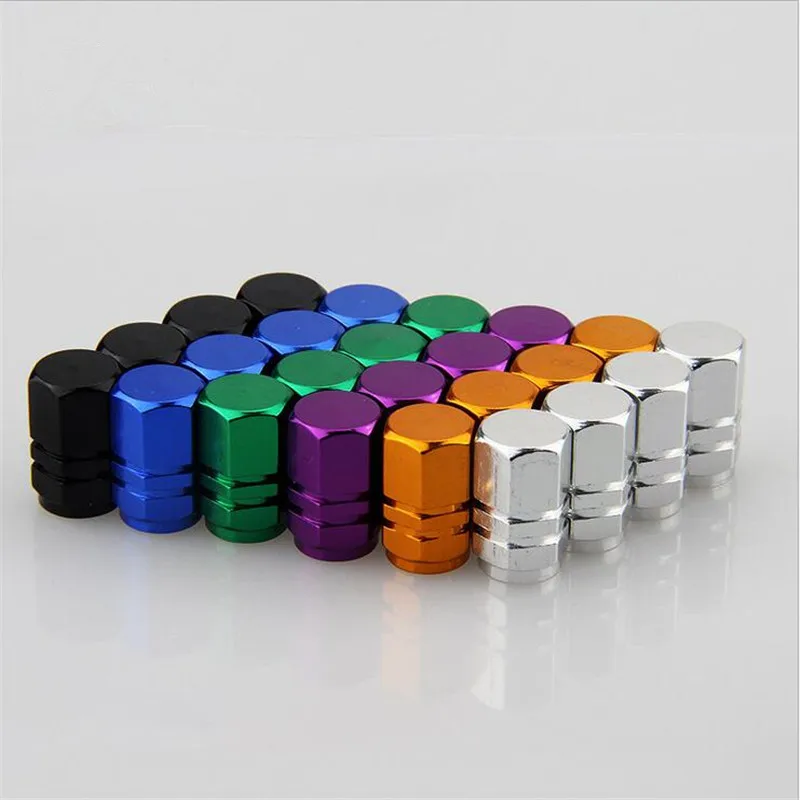 

4Pcs/Set Car Styling Metal Hexagon Color Tire Valve Caps Stems Cap Wheel Cover AV SV American AIR Valve Cap Dustproof 7 colors