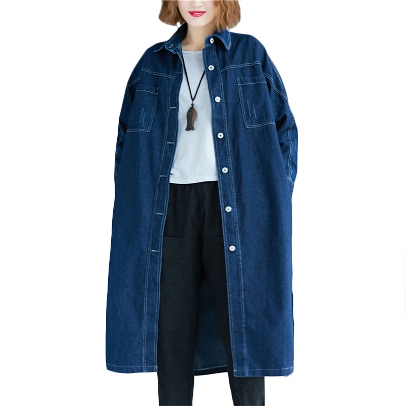 

Spring Autumn New Plus size Denim Jacket Women's Korean Casual Base coat Female loose Denim shirt long Jeans Jackets Coats F693