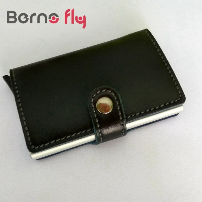 2016 Vintage mini PU wallet credit card protector aluminum card holder slim leather RFID wallet Antitheftcridit card holder case