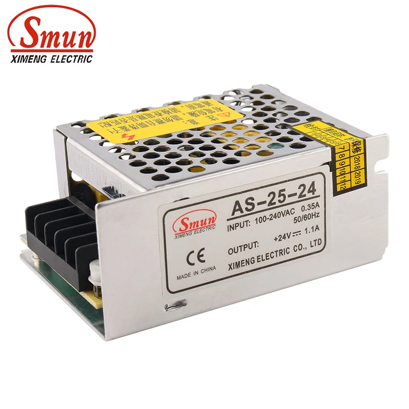 

SMUN AS-25-24 Mini Size 84*57*38MM AC-DC Power Supply 24VDC 1A Output 25W Switching Power Supply With CE Certificates