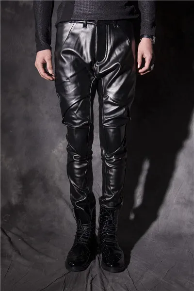 Winter Men leather trousers boy windproof motorcycle leather rivet ...