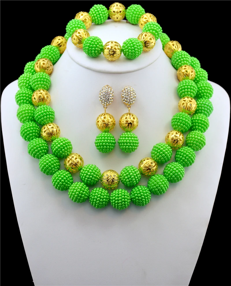 Green Balls Costume Necklace Bracelet Earrings Set Nigerian Wedding