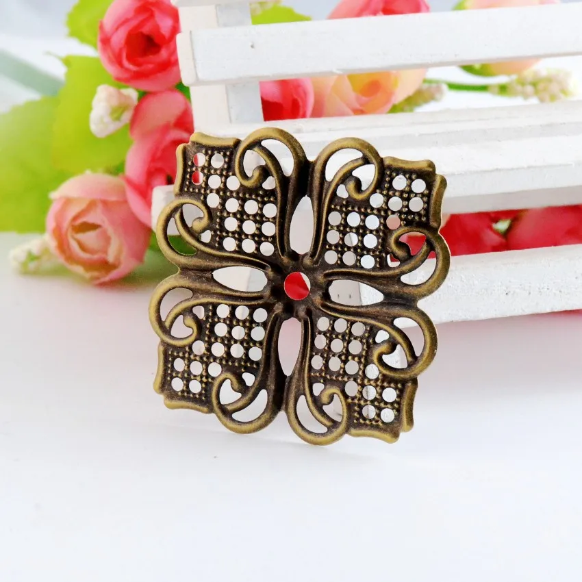 MIAOCHI 15Pcs Bronze Tone Filigree Square Flower Wraps Connectors Metal Crafts Gift Decoration DIY 46x46mm F0965 | Украшения и