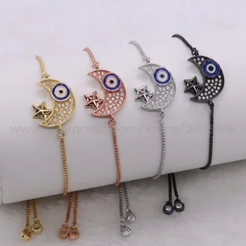 

Moon&star Blue Eye Charm bracelet Turkish fashion metal adjustable bracelet bangle Mix color Gems jewelry fashion 2012