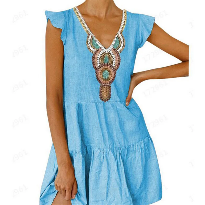 

2019 Women Dress Sexy Ruffle Boho Dresses Evening Party Clubwear Holiday Sundress Floral Ladies Dresses Casual Beach Woman Dress