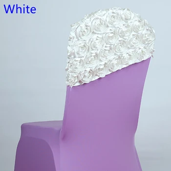 

White Colour Wedding chair sash embroider rosette rose flower lycra chair decoration chair covers hood cap cover fit all chairs