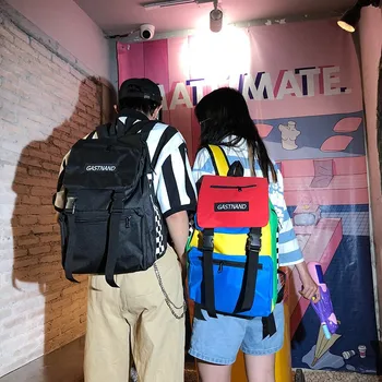 

LENLEI 2019 NEW color matching art and men's tide couple big bag Japanese and Korean leisure art backpack