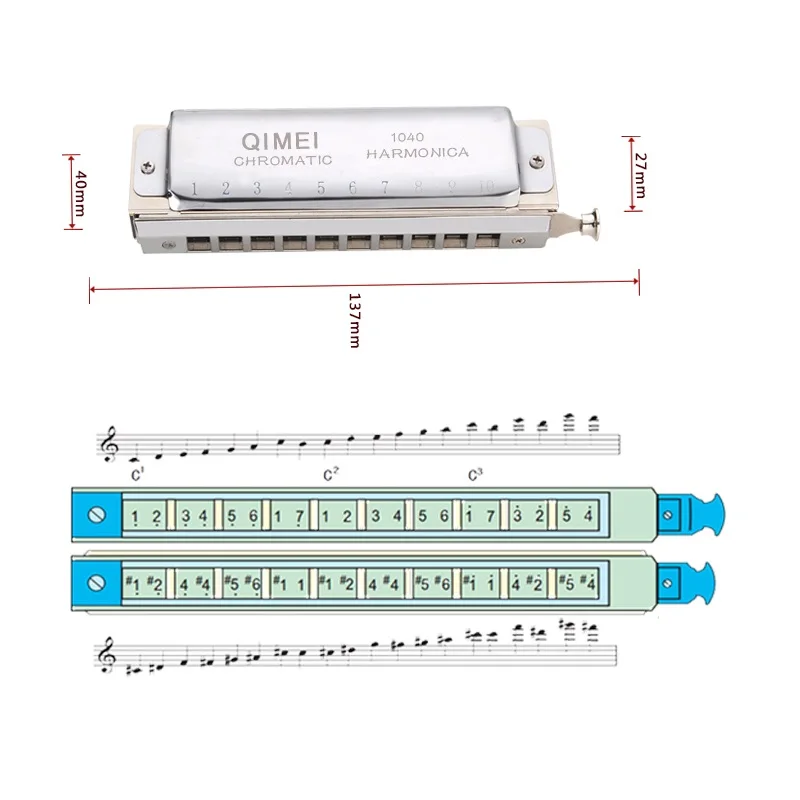 10 отверстий губная гармоника рот орган Музыкальные инструменты Хроматическая губная гармоника Ключ C 40 тон музыкальный инструмент подарки Качество Qimei QM10A