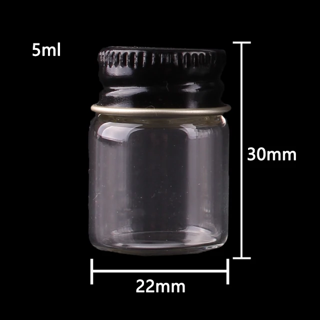 Bulk 100pcs Dia 22mm Glass Bottles Jars with Black Aluminum Lid 5 sizes U-pick 