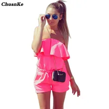ChuanKe женский комбинезон с открытыми плечами, комбинезон с оборками, повседневный женский комбинезон размера плюс, летние шорты ярких цветов