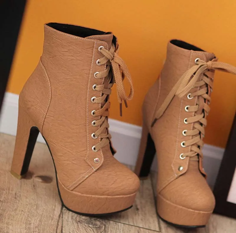 

Big Size 34-43 Fur Autumn Boots Ankle Shoes for Women Platform High Heels Lace Up Velvet Fashion Sexy Hot Sale Winter Boots