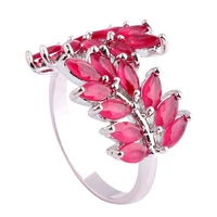 New Fashion Women Rings Unique Delicate Olive Branch Ruby 925 Silver Ring Size 7 8 9 10 Free Shipping Wholesale Gift