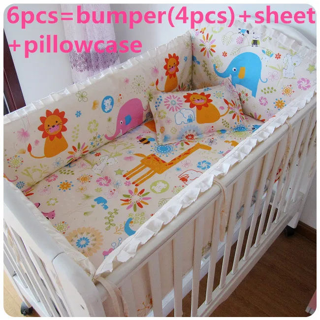 

Promotion! 6PCS Baby bedding set crib bedding set 100% cotton bedclothes bed decoration (bumpers+sheet+pillow cover)