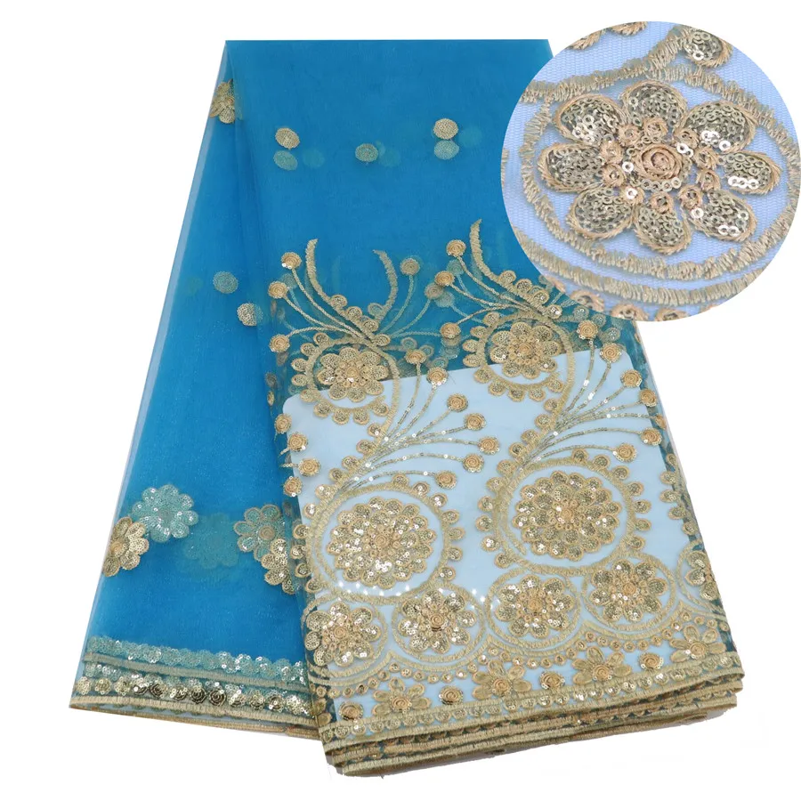

Gold Sequined Indian Lace Fabric Red Nigeria Mesh Voile Net Tulle Guipure Lace African Women Evening Dress Sequins Fabric