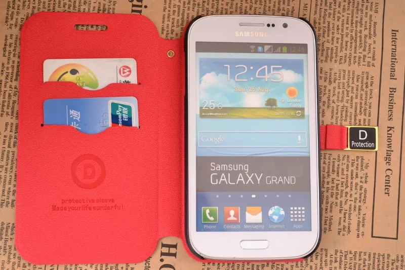 For i9082 New stand leather case for Samsung +card slot +D button+ retail package 20 pcs/lot Free shipping |