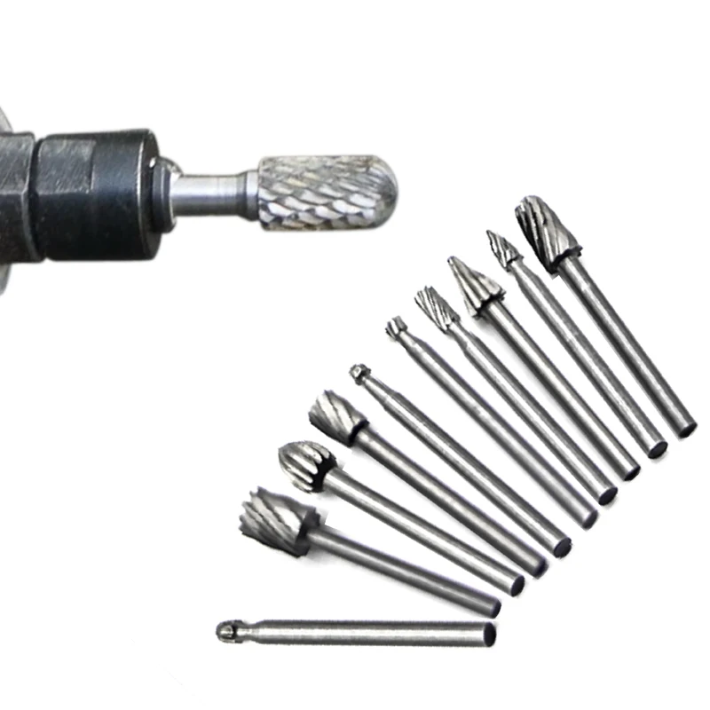  BDCAT 10pc/set Burr Woodworking Drill Bit Rotary Files High Speed Steel Carving Rasps For Dremel 1/