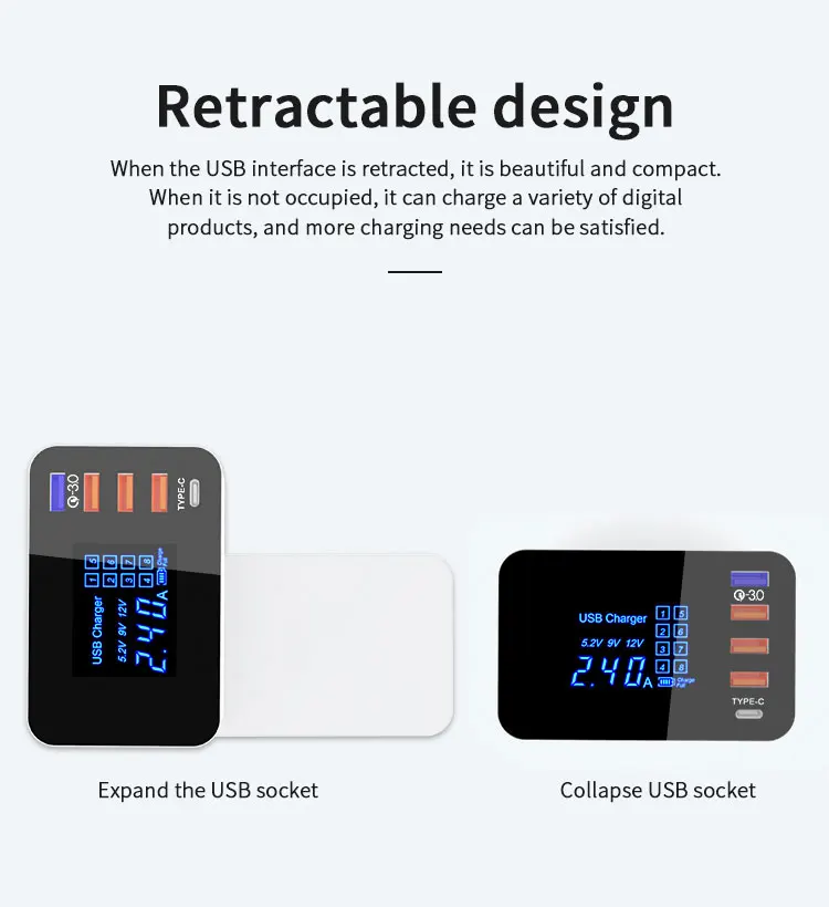 Зарядное устройство USB Quick Charge 3,0 Smart type C светодиодный дисплей док-станция портативное быстрое зарядное устройство для iPhone huawei адаптер EU US UK Plug