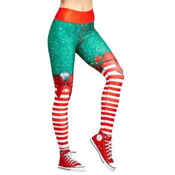 

New Christmas Festival Leggings Women Fitness Leggings Push Up High Waist Fashion Christmas Striped Print Hot Sale Pants