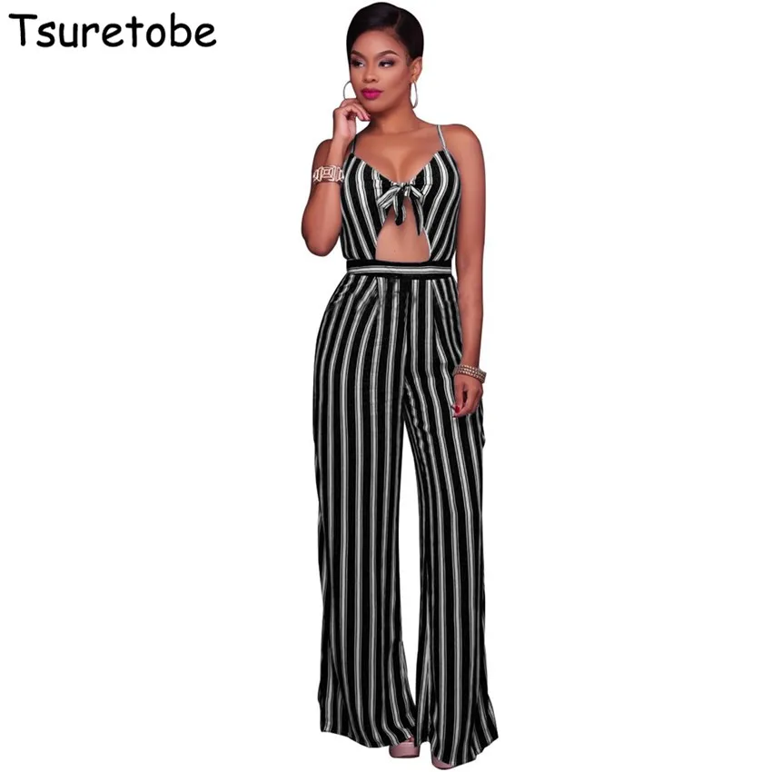 Summer Fashion Overalls Women Strip O Neck Sleeveless Long