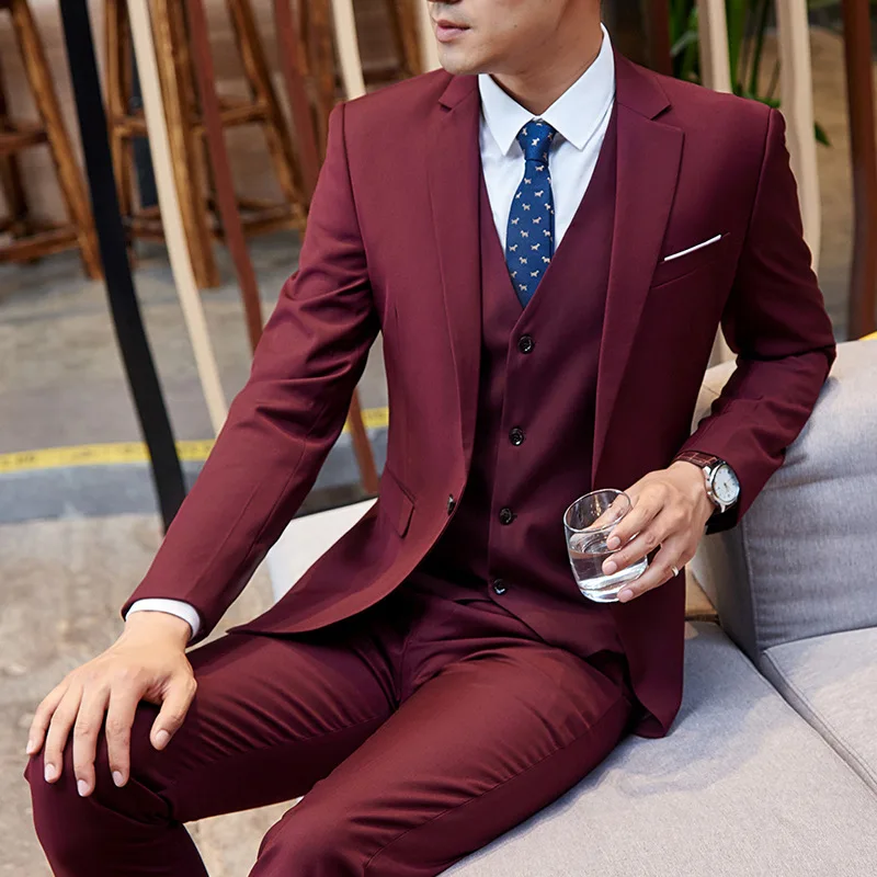 OSCN7 простой портной костюм для мужчин 3 шт джентльмен деловой Свадебный индивидуальный мужской костюм Блейзер настроить 20 - Цвет: Blazer Pants Vest