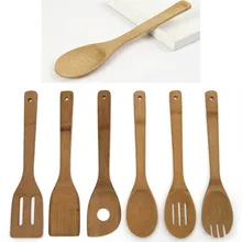 De alta Calidad 6 Unidades De Bambú Cuchara Espátula de Mezcla Conjunto Utensilio de Cocina De Madera Herramienta de Cocina Para Cocinar En Casa
