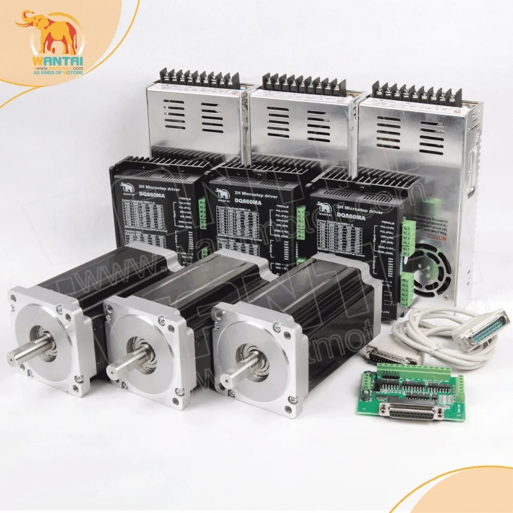 3 осевой шаговый двигатель Nema34 Wantai 1090OZ In 5.6A 85BYGH450D 008 и Драйвер DQ860MA 7.8A блок питания