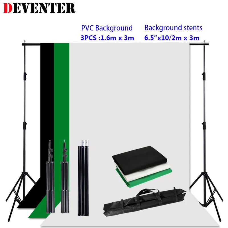 

Deventer 2x3M Photo Studio Backdrop Stand Backdrop Support System Kit and 3PCS 1.6x3M Photography Background PVC Fabric